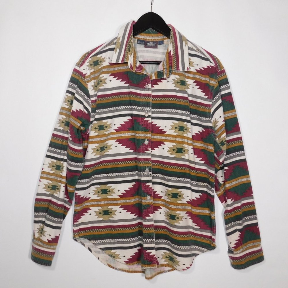 Vintage WOOLRICH Cotton Southwestern Print Button Front Shirt Womens Size XL